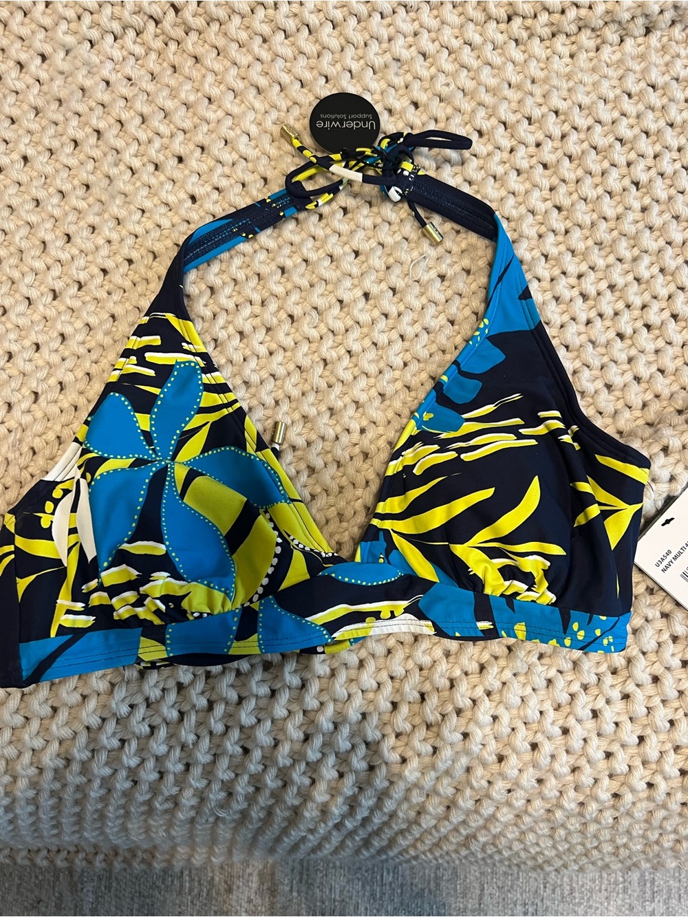 Coco Reef Halter Bikini Top in Navy, Turquoise & Lime